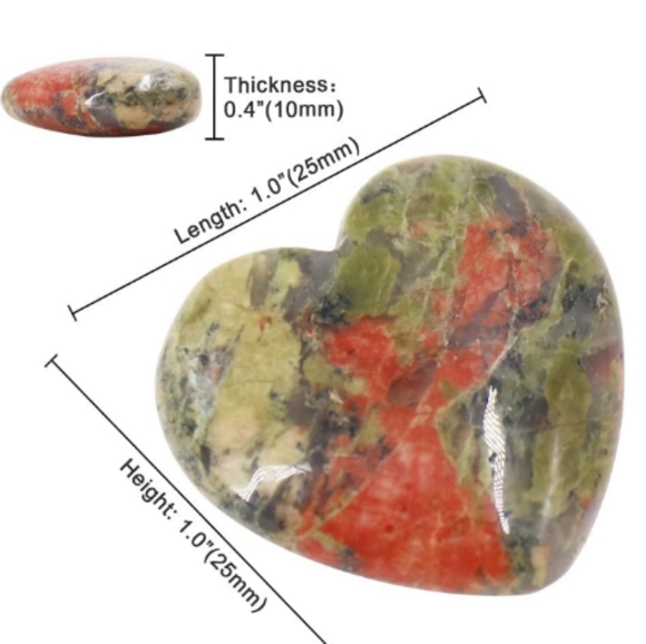 Carved Unakite Gemstone Heart Pocket Stone Green Pink Love Gift Gem Worry Rock - Picture 5 of 6
